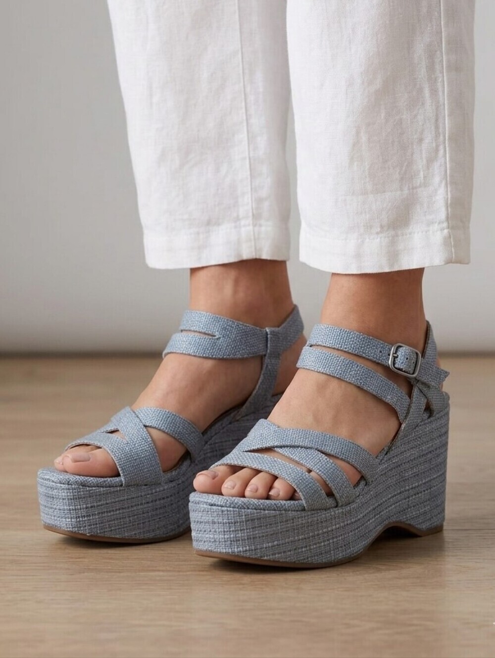 Lucky Brand LK-Carlisha Gray Blue Lead Vada Woven Platform Wedge Sandals 7.5 NIB